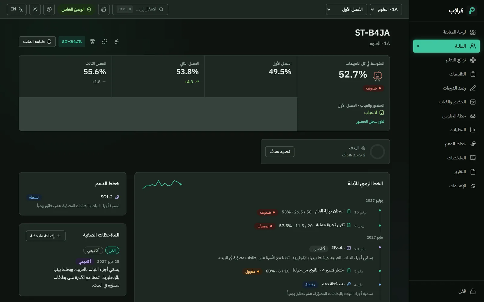 طالب واحد، وكل ما يخصه أمامك.